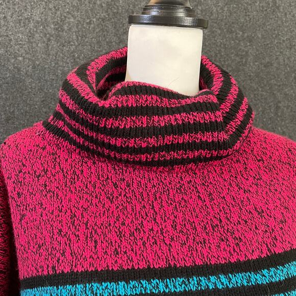 Stefano Oversized Turtleneck Tunic Sweater Pink Teal One Size Ski Lodge Winter - Picture 4 of 10